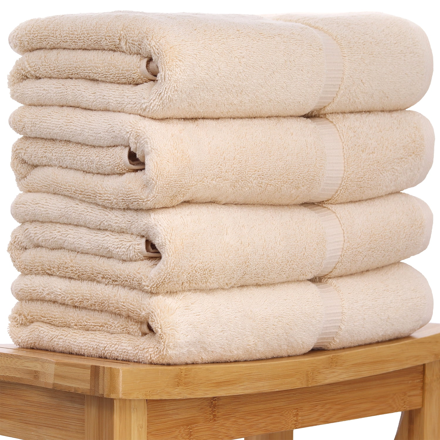 Luxury Hotel & Spa Towel 100% Genuine Turkish Cotton Bath Towels - Beige - Dobby Border - Set of 4