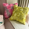 thumbnail image 3 of Pillow Case Zip, Yellow Throw Pillow Cover, Ribbon Rose Flower & Sequins Floral Theme Throw Pillow Cover, 14x14 inch (35x35 cm) Throw Pillow Cover, Silk Pillow - Creamy Yellow Roses, 3 of 10