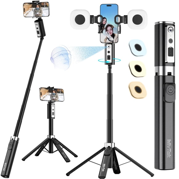 Auto Face Tracking Selfie Stick Tripod for iPhone with Ring Light,Minimalist 360° Rotating Ai Tracking Tripod.Wireless Control,60" Extended Phone