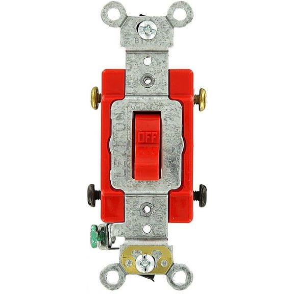 Leviton 1222-2R 20 Amp, Volt, Toggle Double-Pole AC Quiet Switch, Extra Heavy Duty Grade, Self Grounding, Back and Side Wired, Red