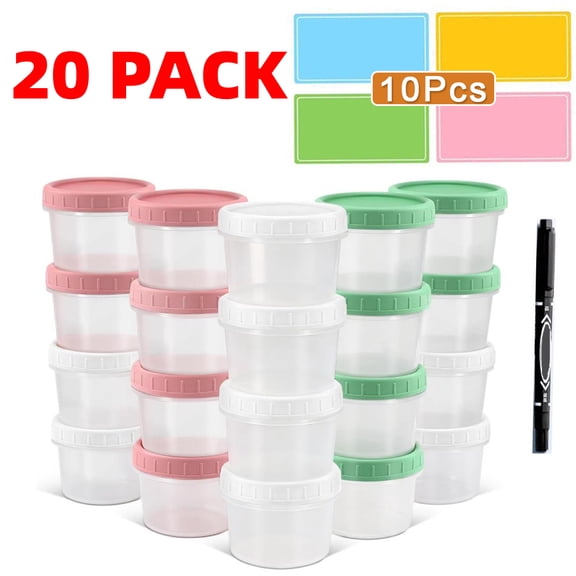 PP Plastic Twist on Lids Stackable Freezer Safe Microwave Safe Dishwasher Safe Snack Lunch Meal Prep Salad Dressing Food Storage Containers Assorted Colors Clear 20 Count
