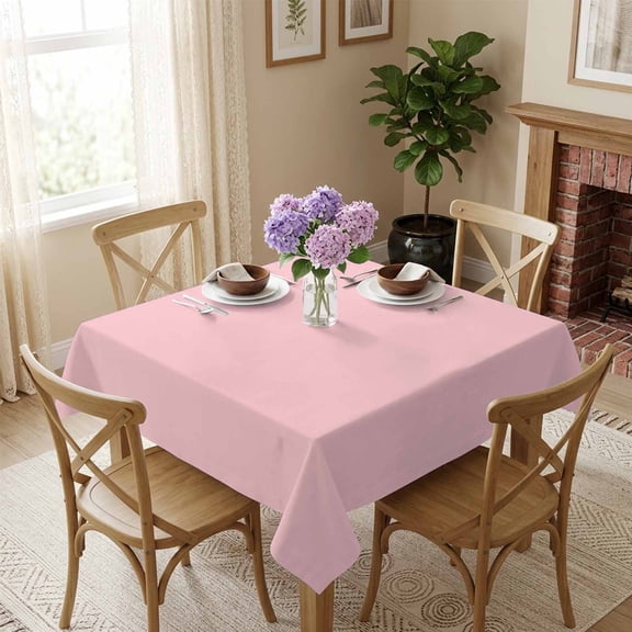 Pink Square Tablecloth 60x60 Inch Solid Color Pink Waterproof Polyester Tablecloth for Dining Table, Washable Table Cover for Kitchen Dining Room Wedding Decoration,Stain Resistant