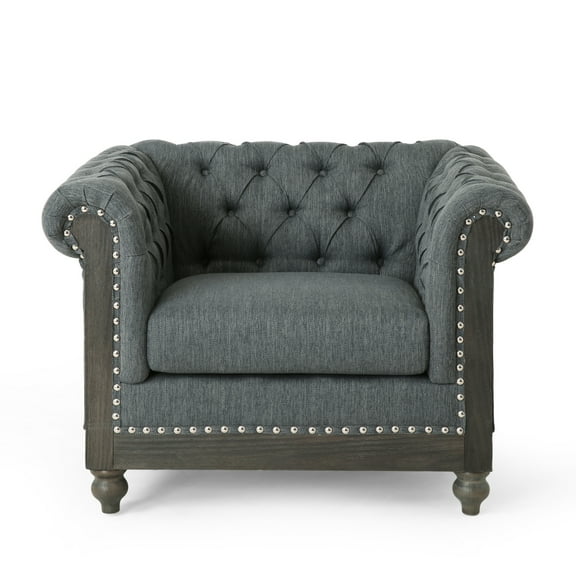 Noble House Glencoe Chesterfield Chair, Charcoal and Dark Brown