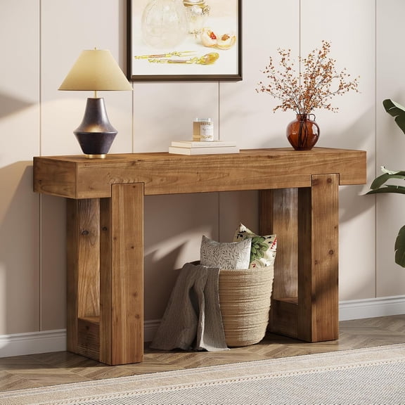 Finmind Solid Wood Console Table, 55-Inch Farmhouse Sofa Table Behind The Couch