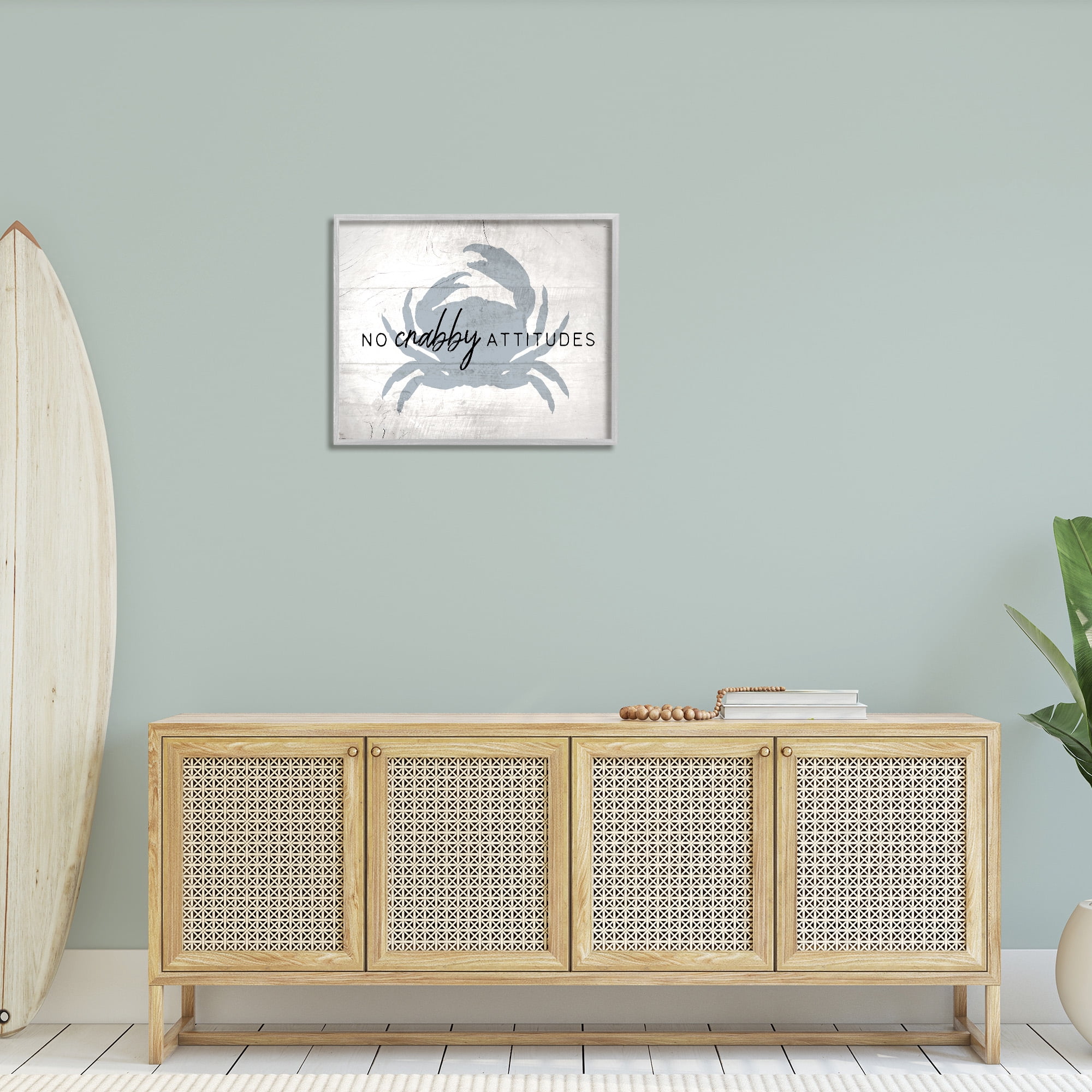 Stupell Industries No Crabby Attitudes Phrase Typography Painting Gray Framed Art Print Wall Art, 30 x 24