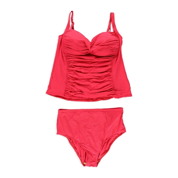 Tankini de 2 piezas La Blanca con parte delantera torcida para mujer naranja 16