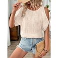 thumbnail image 6 of Women'S Cold Shoulder Eyelet Tops Crew Neck Batwing Sleeve T-Shirts Textured Knit Color L, 6 of 9