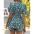 thumbnail image 3 of Women Floral Blouse Flounce Short Sleeve V Neck Tshirt Causal Tunic Loose Pullover Top, 3 of 4