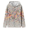 thumbnail image 6 of Floral Zip-Up Hoodie for Women, Long Sleeve Oversized Sweatshirt Jacket - Casual Loose Fit Lightweight Outerwear with Pockets Gray M, 6 of 6