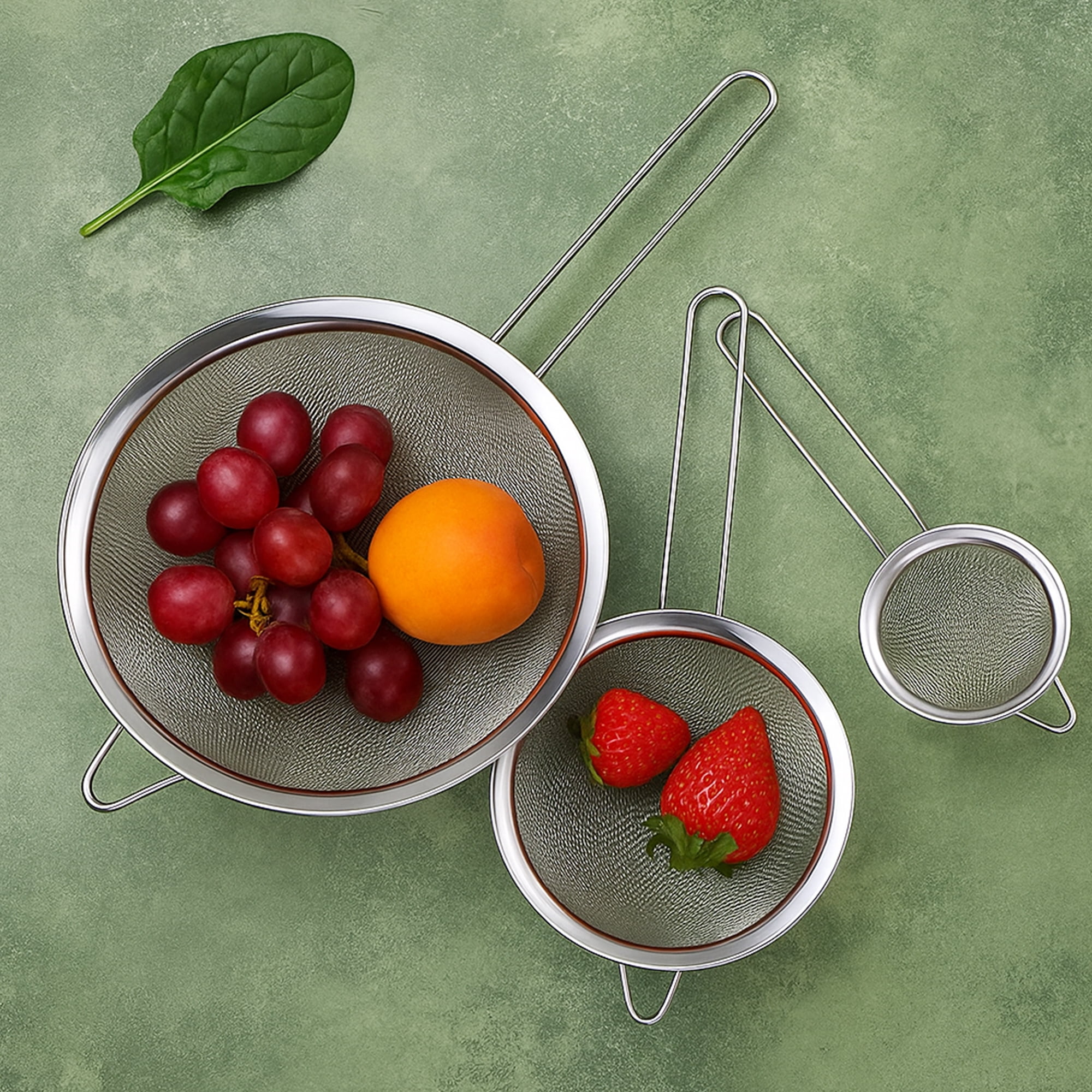 GARITIN 3-Piece Stainless Steel Fine Mesh Strainer Set, 4", 6", and 8", Kitchen Thin Mesh Strainer for Tea Flour Sugar Spices Rice, Small Nesting Strainer for Kitchen