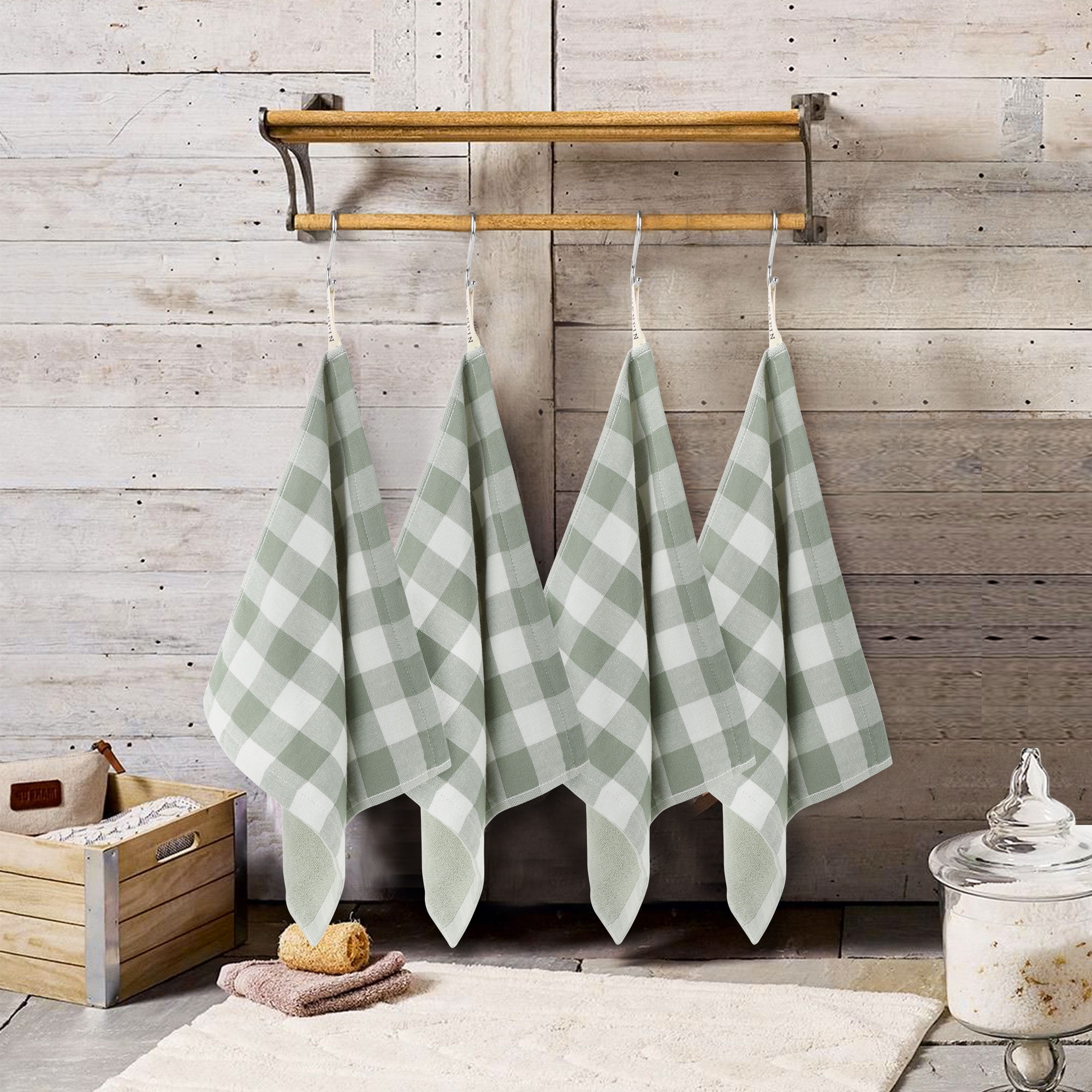 PiccoCasa 6Pack Cotton Kitchen Tea Towel Set Lattice Pattern Green 13