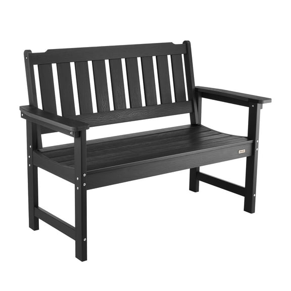 VEVOR Outdoor Bench, 50.5 inch, 800 lbs Weight Capacity for 2-3 Persons, Weatherproof Plastic Frame with Backrest and Wide Armrests, Outside Bench for Patio, Garden, Park, Yard, Front Porch, Black
