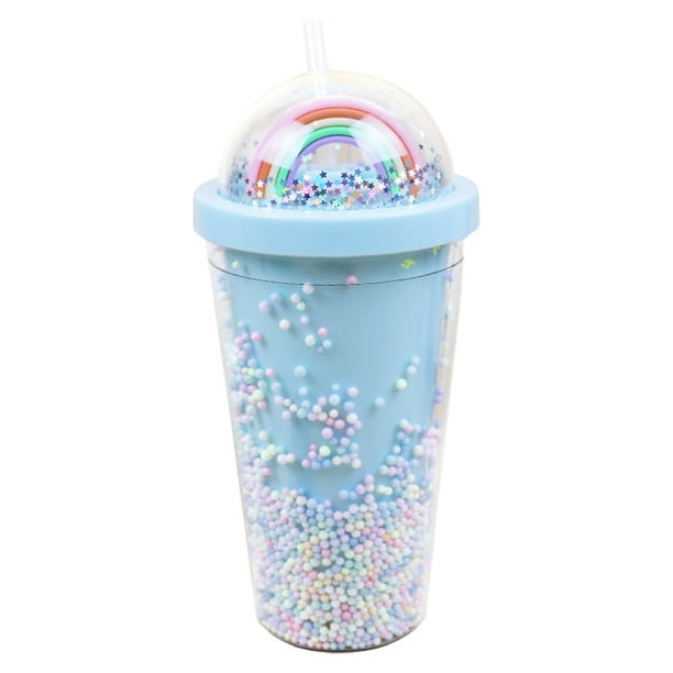 Toystoory Botella de agua duradera plástica con opciones múltiples del color de la paja Taza de agua plástica fácil de limpiar Teteras azul claro