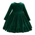thumbnail image 3 of IBTOM CASTLE Toddler Kids Girls Velvet Dress Ruffle Long Sleeve Christmas Party Wedding Evening Birthday Holiday Pageant Dresses Fall Winter Clothes 5-6 Years Green, 3 of 8