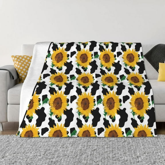 Naloa Cute Cow Print Sunflower B Flannel Blankets - Thick and Warm Blanket for Winter, Soft Fuzzy Plush King Blanket for All Seasons40"x30"