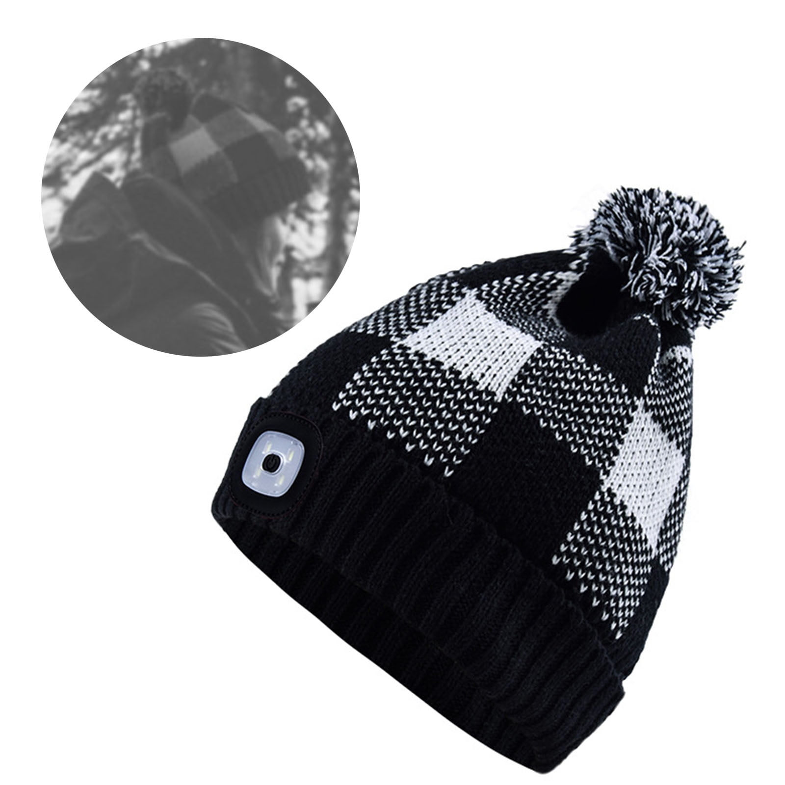 Knitted Thermal Beanie Hat With LED Light Unisex Winter Warm Head Torch Lamp Cap