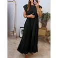 thumbnail image 5 of Women'S Pleated Church Maxi Dresses Summer Casual Short Sleeve Crew Neck Flowy Loose Long Sundresses Black L, 5 of 7