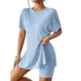 thumbnail image 2 of Women'S 2 Pieces Short Sleeve Lounge Sets Oversized T-Shirts and Biker Shorts Light Blue XXL, 2 of 7