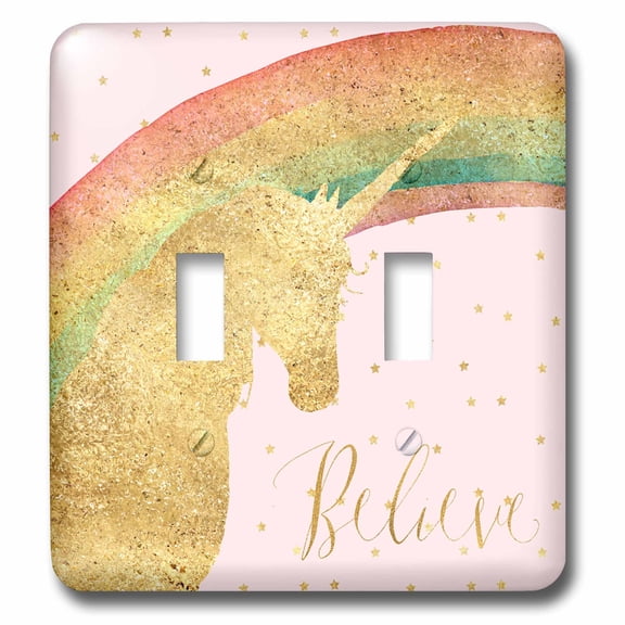 3dRose, Image of Gold Pink Stars Unicorn Rainbow Believe, double toggle switch