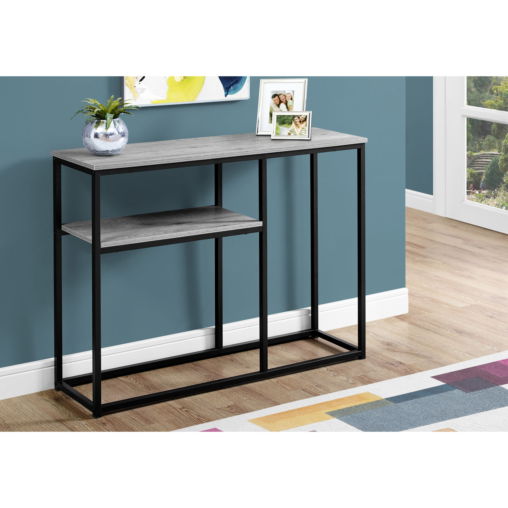 Narrow Console Table with Smooth Grey Top / Functional for Different Scenarios