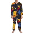 thumbnail image 3 of Salouo Dinosaurs in Space Print Button-Front Long Sleeve Pajama Set for Men, Soft 2Pjs Men's Long Sleeve Sleepwear-XX-Large, 3 of 7