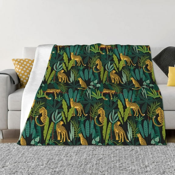 Fuzoiu Jungle Leopard Yellow Print Flannel Blanket,Throw Blanket,Flannel Home Decor,Fleece Bed Blankets,Cozy Soft Blanket for Bed, Sofa, Camping, and Travel-40"x30"