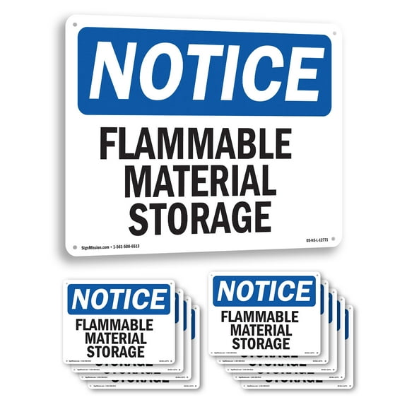 Flammable Material Storage OSHA Notice Rigid Plastic Sign 14 Inch x 10 Inch - 10 Pack