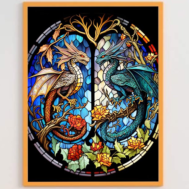 Cuadros Decorativos Kit de pterosaurio de vidrieras de pintura de diamante de taladro redondo completo 5D DIY (B6790) Wdftyju embutido en tela
