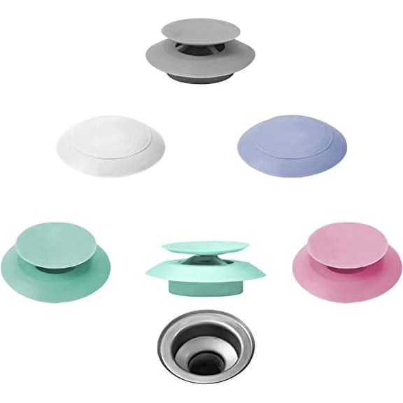 5 Packs Sink Stopper Silicone Bathtub Stopper,Kitchen Sink Drain Strainer,Bathroom Drain Plug Drain Stopper,Shower Drain Sink Cover with Hair Strainer, Laundry Sink Drain Stopper (5 colors)