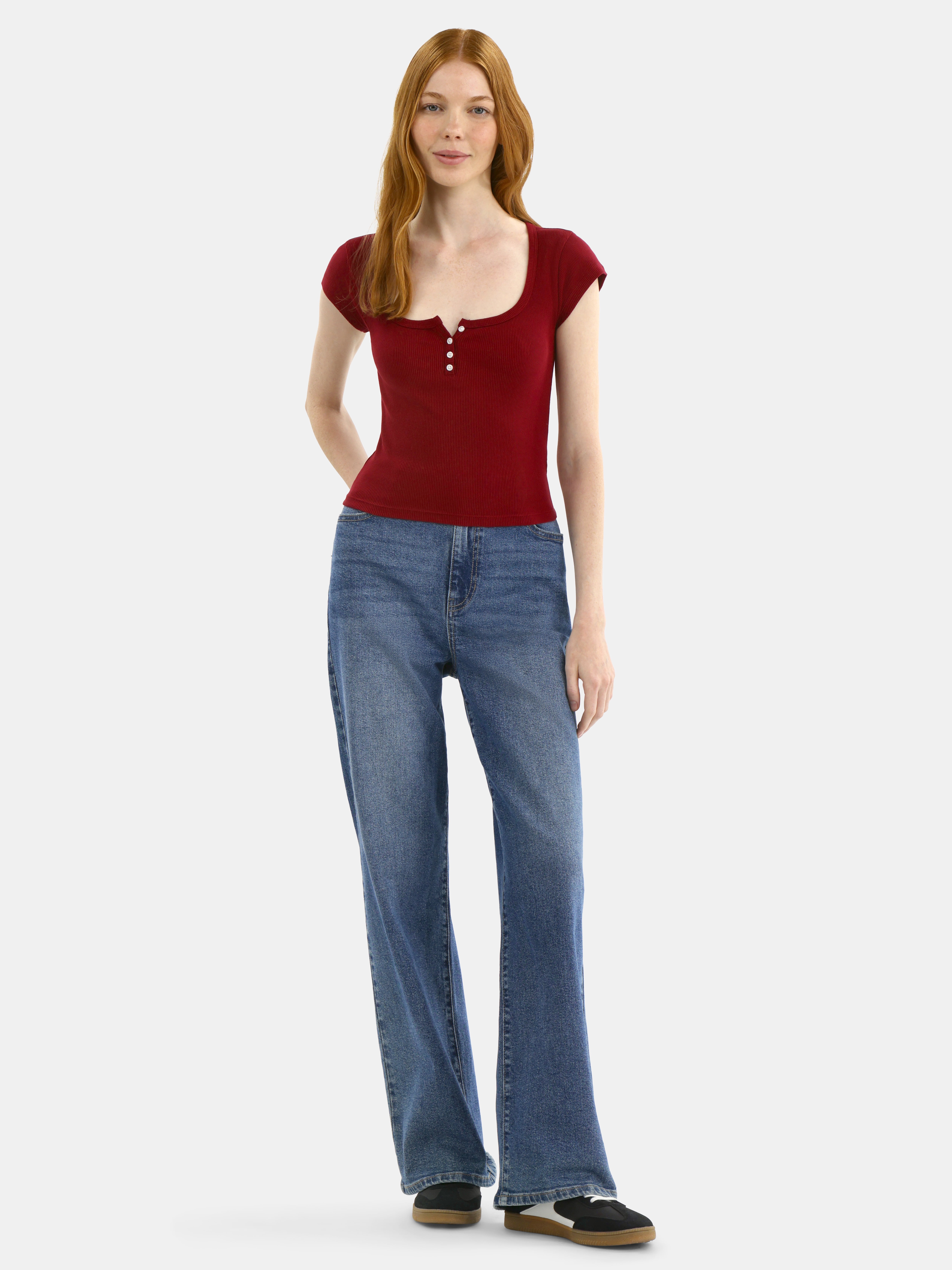 No Boundaries Cotton Henley Tee, Women's