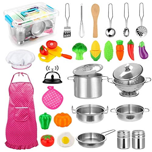 EP_ Kids Play Toy Kitchen Cooking Food Utensils Pans Dishes Cookware Supplies Pr