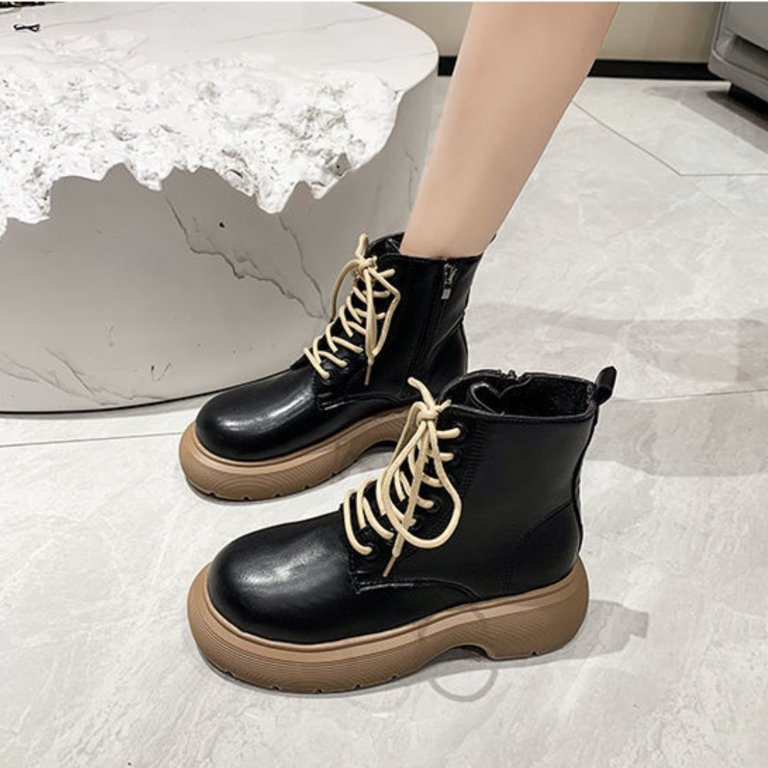 Fesfesfes Thick Soles Mid calf Boots Brunt Work Boots for Women