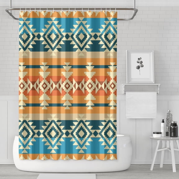Boho Style Vintage Shower Curtain 72x72 Inches Quick Dry Polyester Tribal Pattern Bathroom Decor