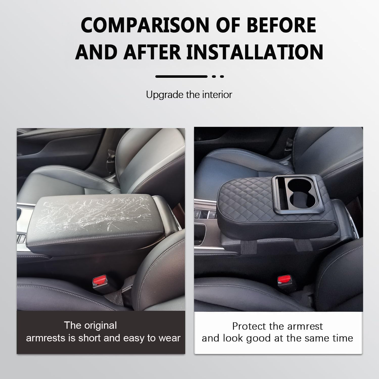 GUANGHUI Auto Center Console Armrest Pillow, Leather Car Armrest Cushion with Cup Holder, Phone Holder, Universal Car Armrest Box Cover Protector Car Interior Accessories for Most Vehicles (BLACK)