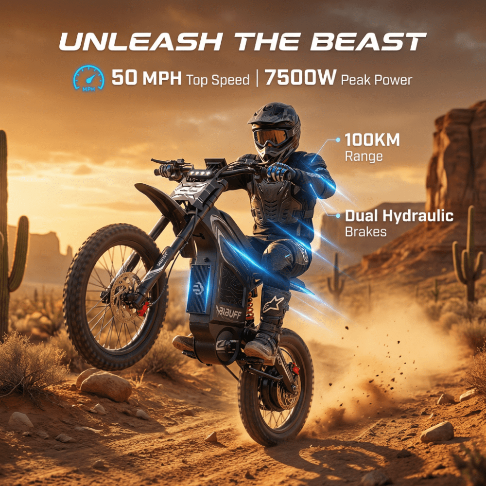 JVV Electric Dirt Bike  for Adult, 7500W Motor,  72 V 30 Ah Li-ion Battery, 50MPH High Speed Off-Road E-Moto