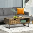 thumbnail image 2 of HOMCOM Table Basse Industrielle, Table Centrale avec Tiroir et Compartiment de Rangement Ouvert, Pieds en Acier, pour Salon, Brun Rustique, 2 of 10