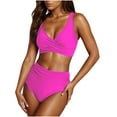 thumbnail image 2 of Women's Bikini Set 2 Piece Criss Cross Halter Pleated High Waist Bottoms Bathing Suit Slimming Modest Swimsuit (S, Hot Pink), 2 of 6