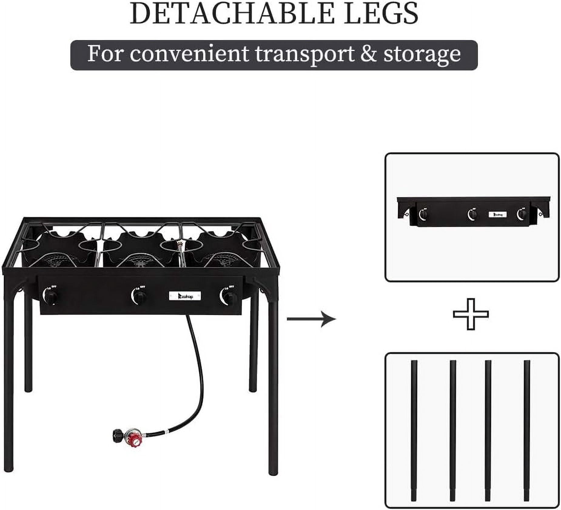 Outdoor Camp Stove High Pressure Propane Gas Cooker Portable Cast Iron Patio Cooking Burner (Three Burner 225000-BTU)