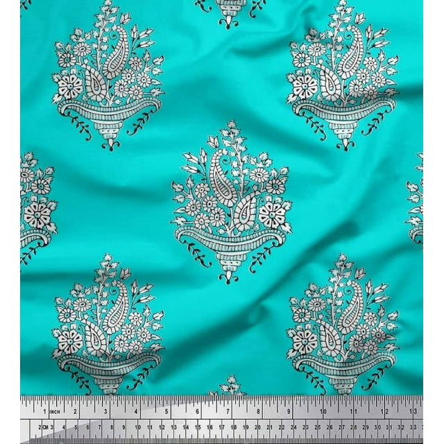 Soimoi Tissu Poly Georgette Feuilles, Floral & Cachemire Imprimé Bloc au Mètre 52 Pouces de Large
