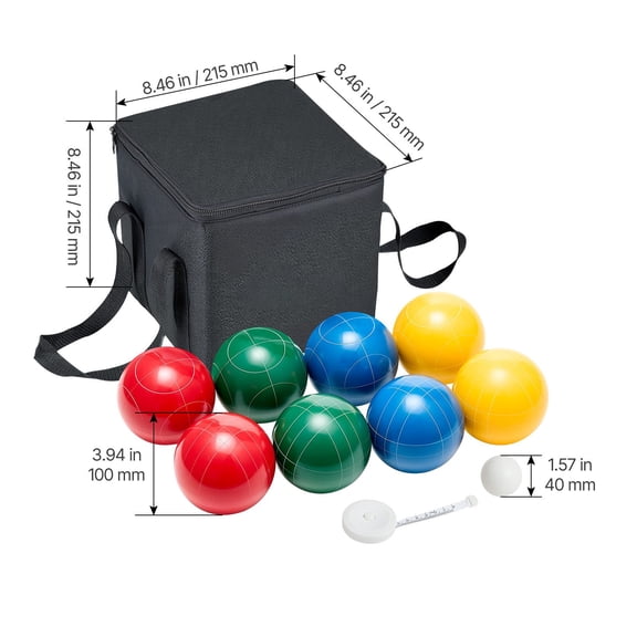 Dranite Bocce Ball Set - 100mm Resin Balls, Pallino, Bag & Rope, 4 Colors (Red/Green/Blue/Yellow) for 2-8 Players, Outdoor Games for Beach, Lawn & Backyard