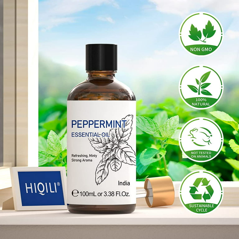 HIQILI Peppermint Oil for Diffuser Skin Hair Massage, Essential Oil for Muscle Health Wellness-100ml, Size: 5.08 x 2.56 x 1.93, Yellow