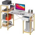 thumbnail image 1 of UTAH-Computer Desk 55 Inch with Wider 14'' Printer Shelves, Reversible Industrial Home Office Desk with 4-Tier Storage, Fabric Drawer and Host Stand, Sturdy and Stable Study Desk, White&Gold, 1 of 4