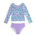 thumbnail image 2 of Girls Rash Guards Swimsuits 2 Piece Long Sleeve Bathing Suit Upf 50+ Long Sleeve Cartoon Print Bathing Suit Briefs Light Purple 6-7 Years, 2 of 7