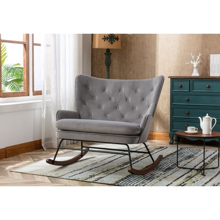 Officery High Back Rocking Sofa Nursery Sofa .Comfortable Rocker Fabric Padded Seat .Modern High Back Arm-sofa