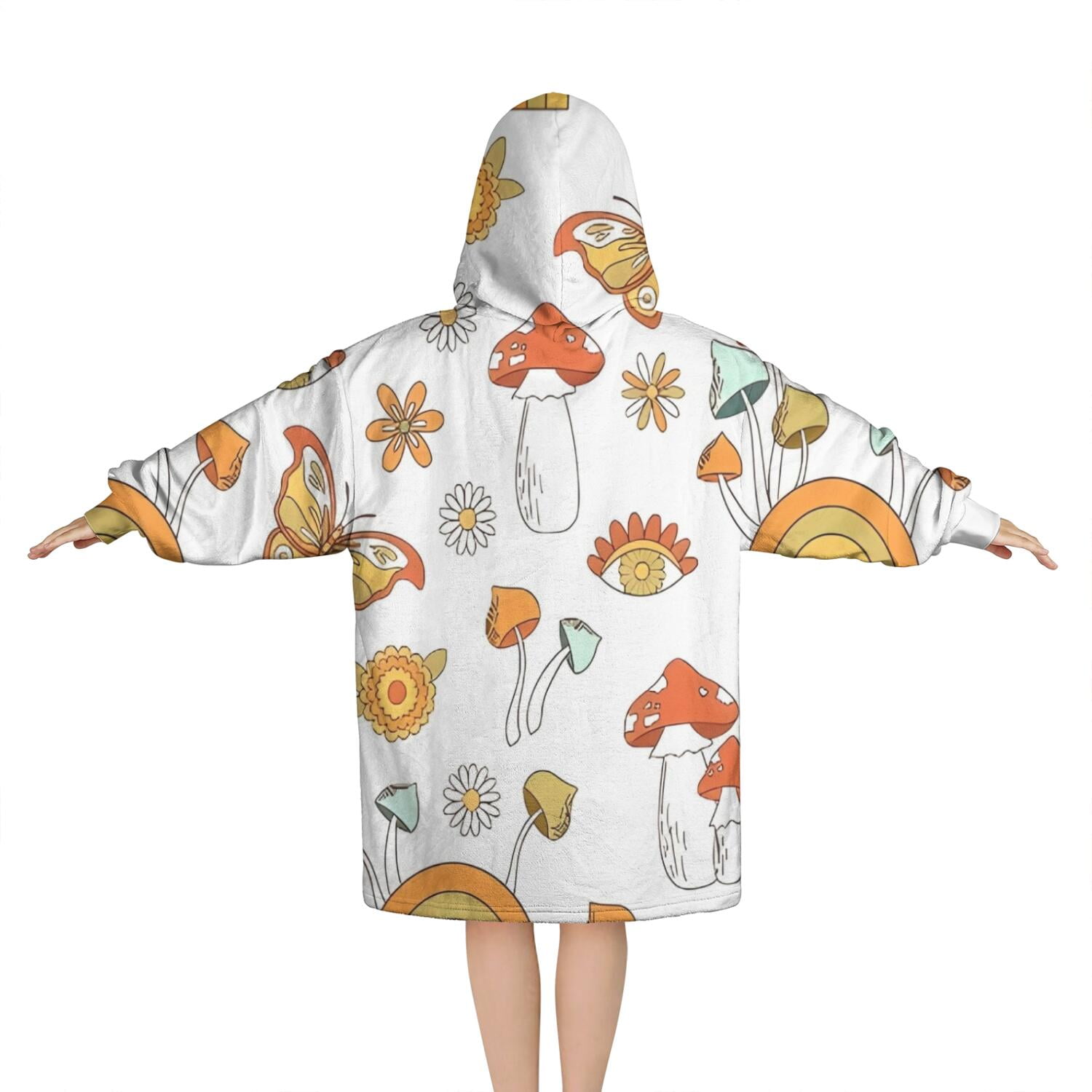 Red Mushroom Rainbow White Pattern Blanket Hoodies for Kids 6-13YR Oversize Wearable Blanket Hoodies for Boys Girls Teens