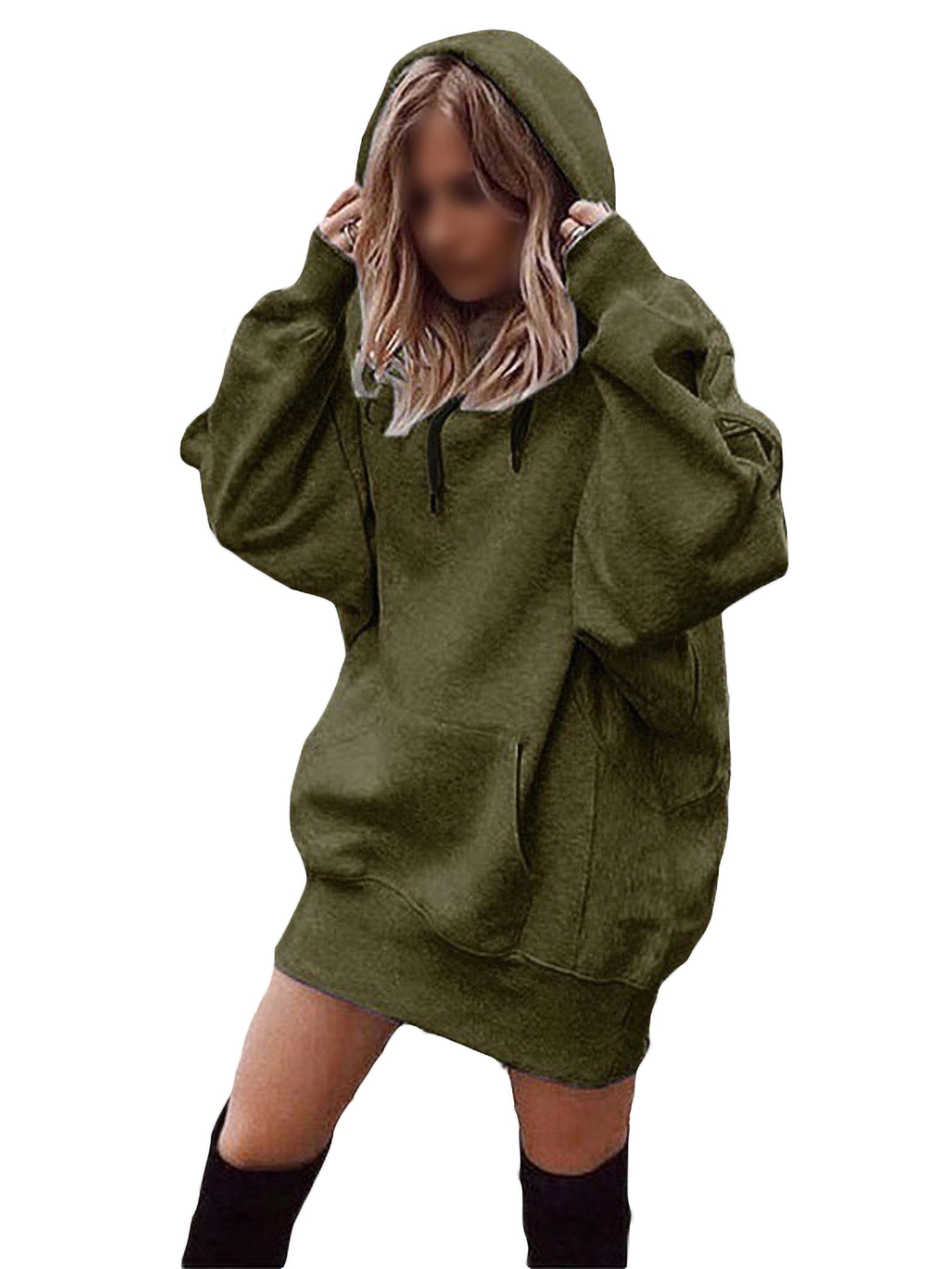 Xinantime Women Solid Hooded Sweatshirt Long Sleeve Hoodie Sweatshirt Hooded Pullover Tops Blouse with Pocket