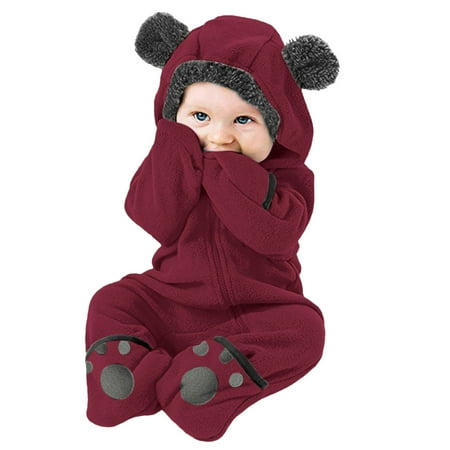 

TAIAOJING Kids Toddler Jacket Baby Boy Girl Bear Ears Footed Hooded Romper Fleece Jumpsuit Coat Fall Outfits 12-18 Months