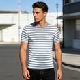 thumbnail image 3 of Rggeeun Men'S T-Shirt Stylish Thin White Black Stripes Pattern Short Sleeve Round Neck Relaxed Fit Knit For Summer Baseball Sports Trendy Tee,Grey,S, 3 of 4