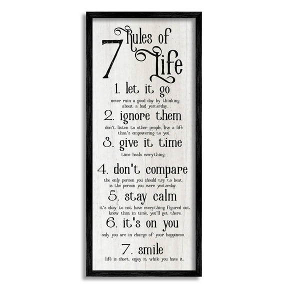Stupell Industries Rules Of Life Motivating List Graphic Art Black Framed Art Print Wall Art, Design by Lil' Rue
