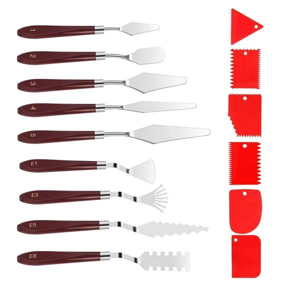 NATEFEMIN Palette Knife and Scraper Set Stainless Steel Blades Wood Handles for Acrylic Oil Painting Impasto Texture Artists Art Tool